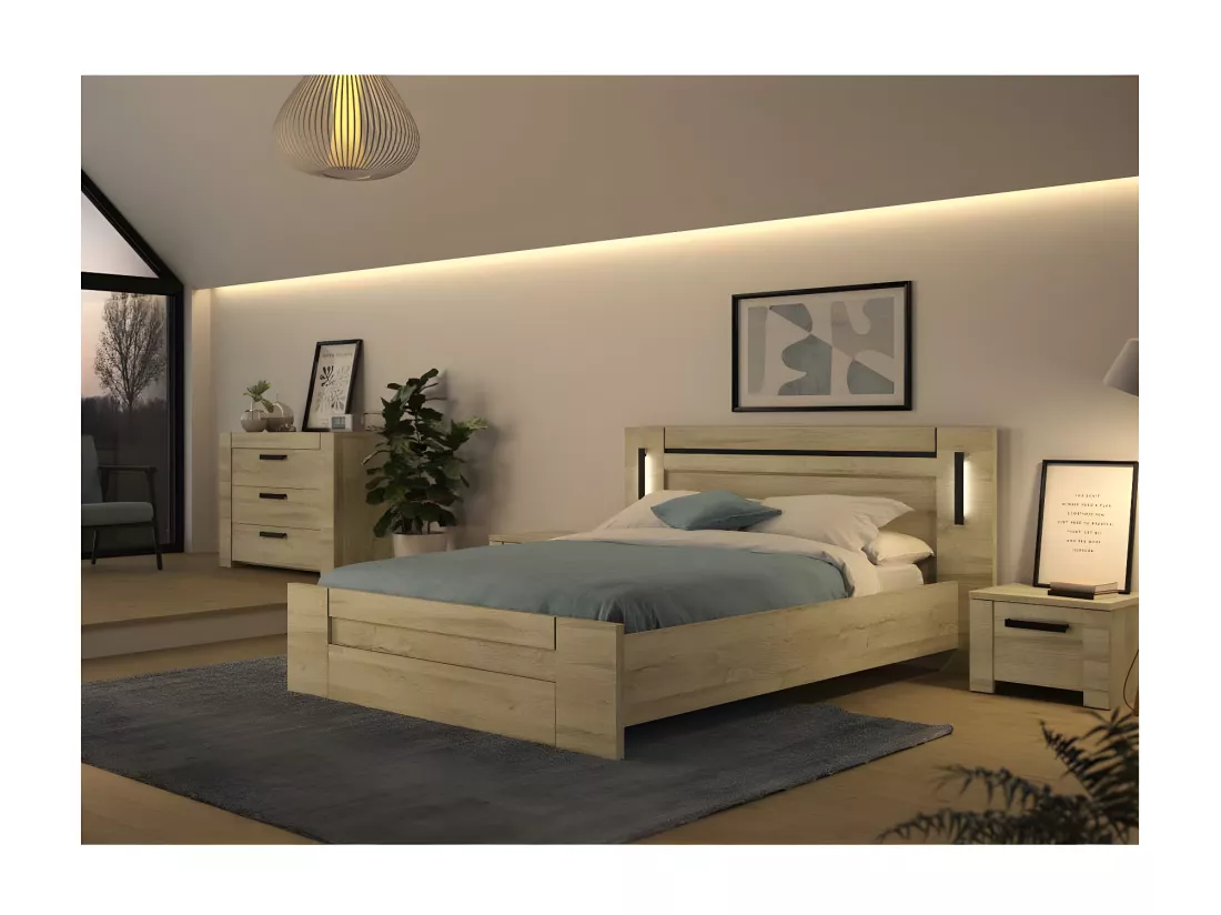 Chambre Adulte Complète (160*200) Chêne blond - MARCELLINO