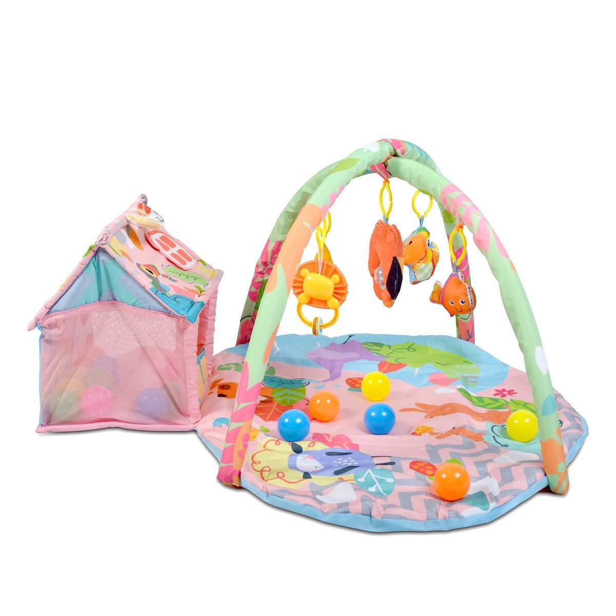 Moni Spielbogen Happy Farm Activity Center 30 Spielbälle kleines Haus Greiflinge pink