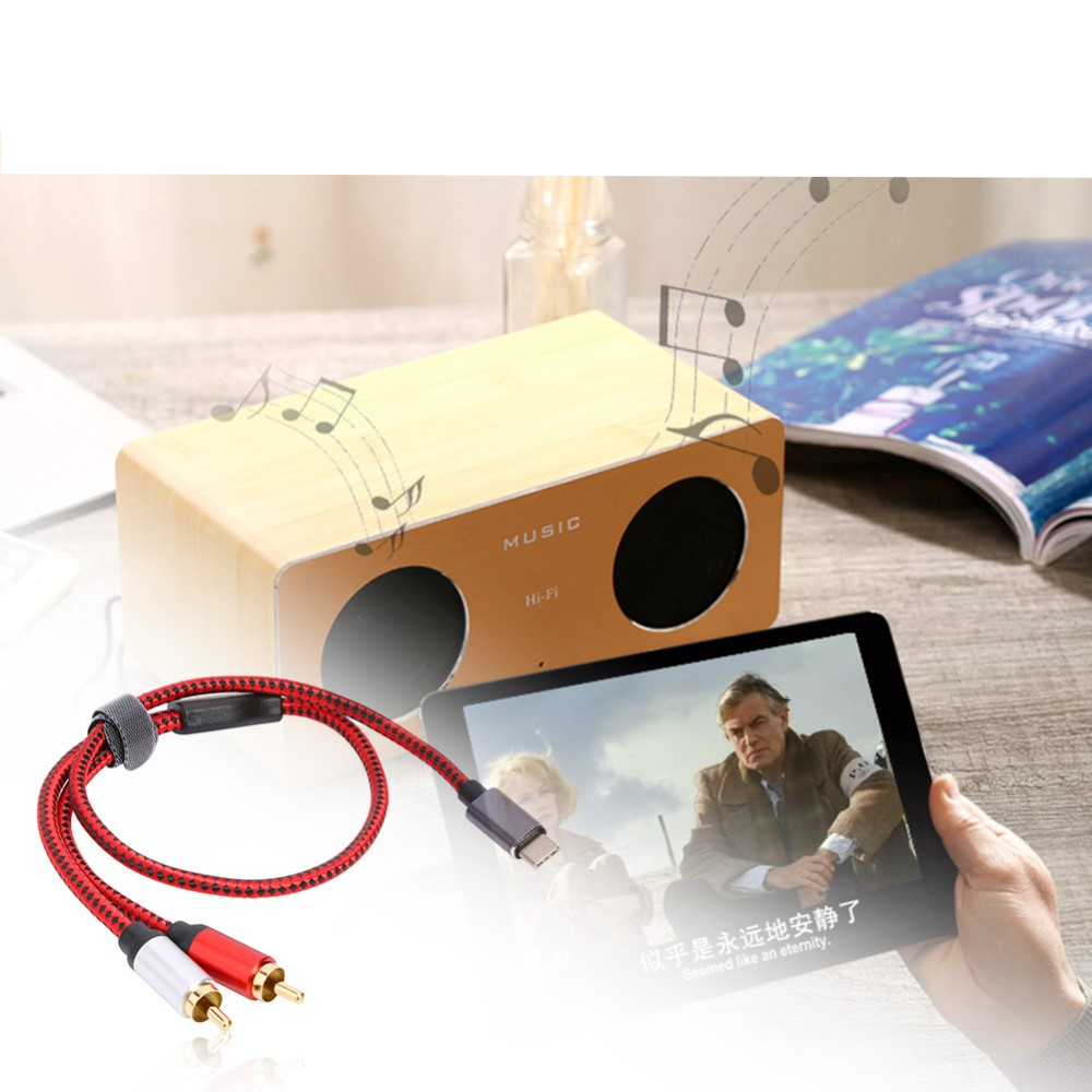 (1.5m) USB C auf Stereo Cinch Audiokabel mit vergoldeten Kontakten - Schwarz / Rot