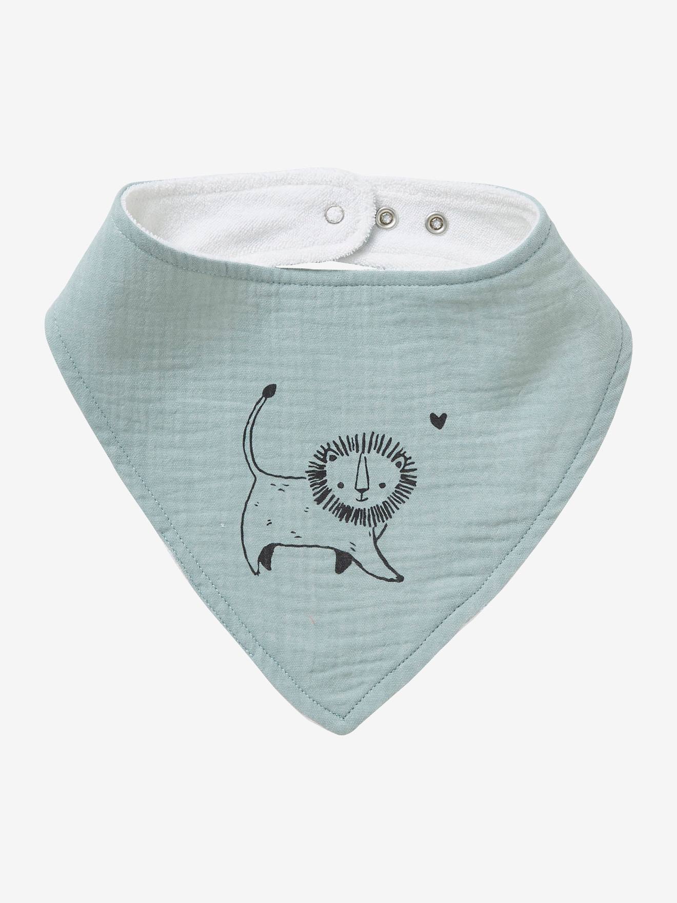 3 babadores bandana lisos em chiffon de algodão verde claro com estampas