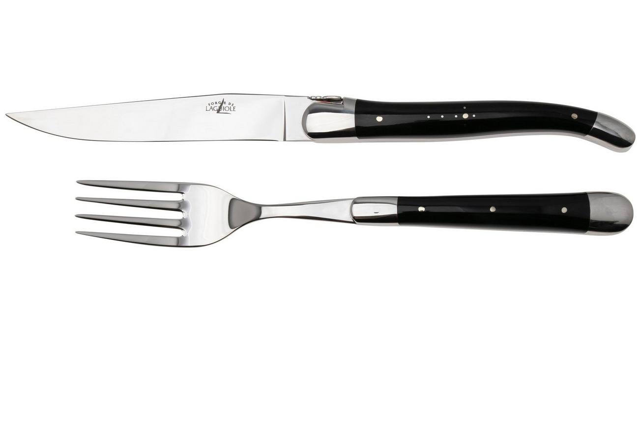 Forge de Laguiole Knife and Fork TF2MINBF Dark Horn, 2-delige bestekset, gepolijst