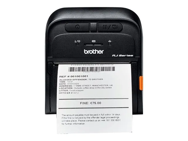 Brother RuggedJet RJ-3035B - Kvitteringsprinter - direkte termisk - Rulle (7,9 cm) - 203 dpi - op til 101.6 mm/sek. - USB 2.0, NFC, Bluetooth 5.0