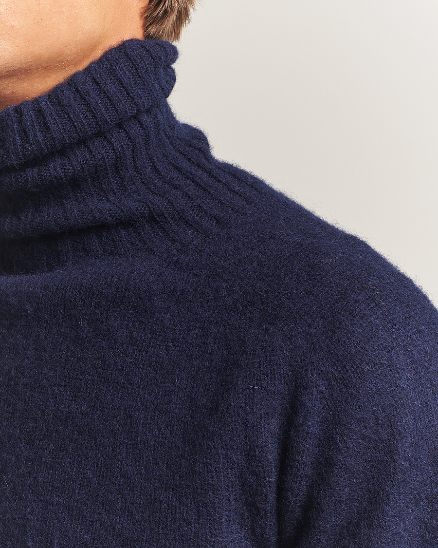 Harley Of Scotland Brushed Supersoft Lambswool Rollneck Navy