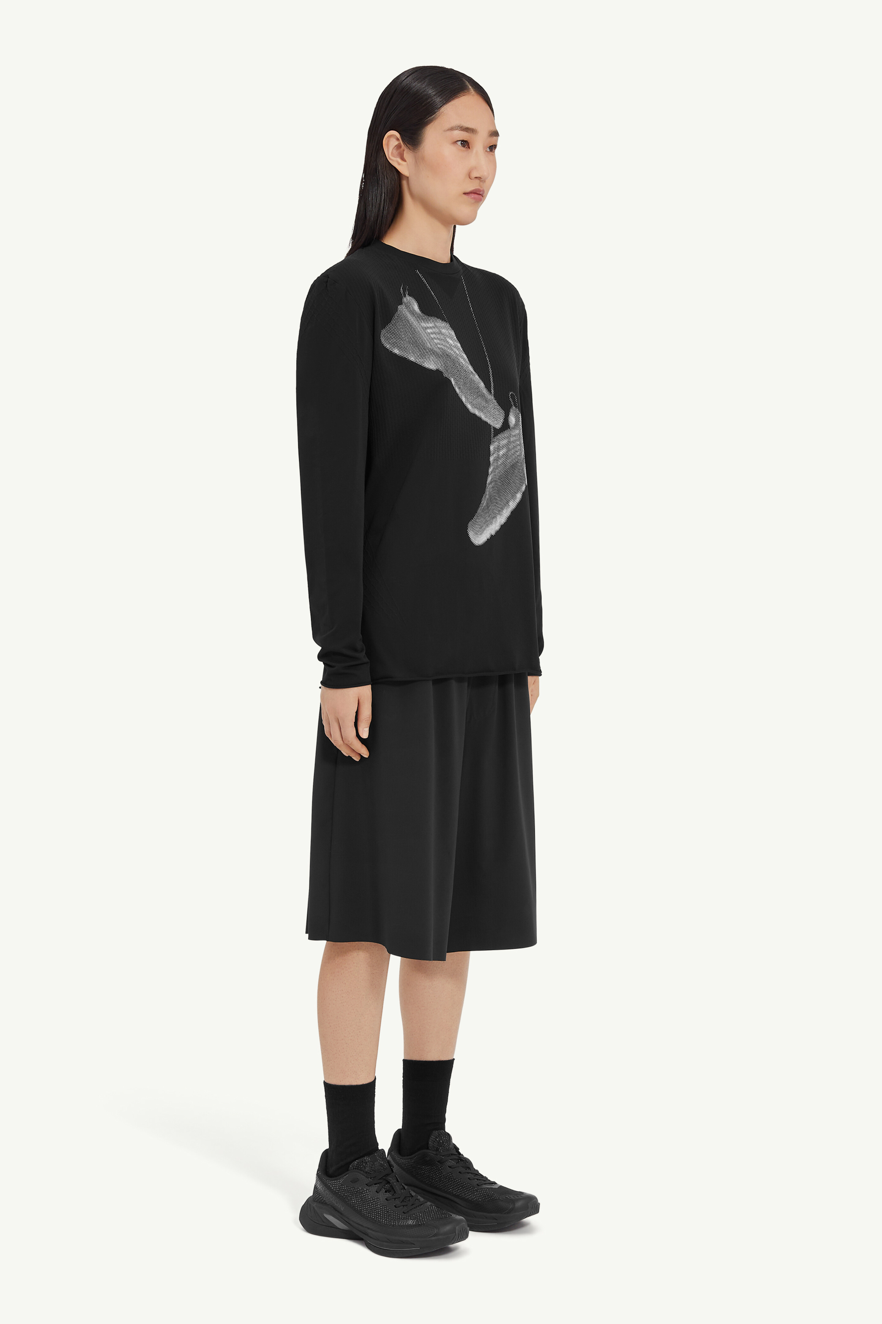 Black Nylon Sneaker Printed T-Shirt