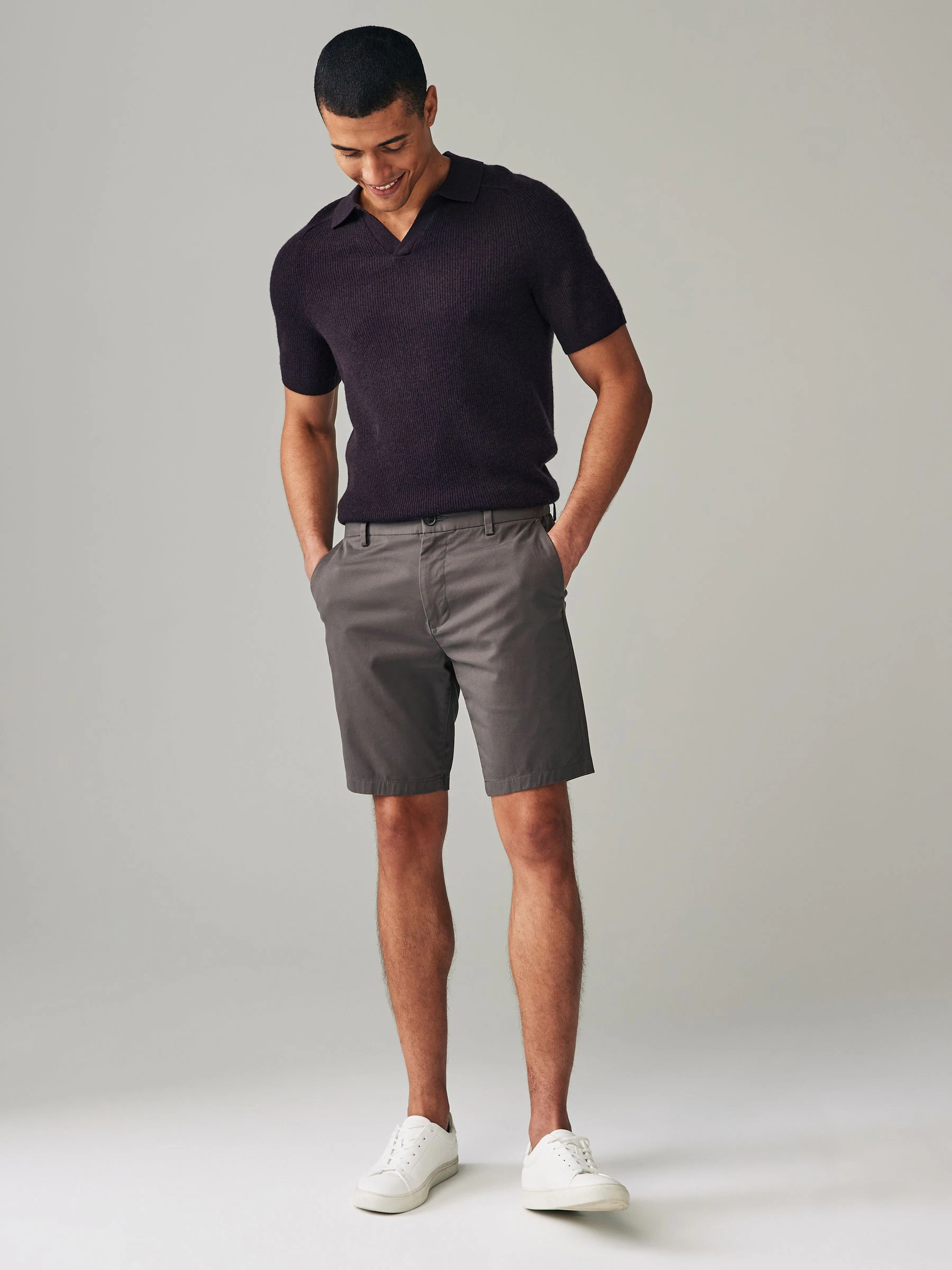 Marineblauw/antraciet - Strakke Pasvorm - Set van 2 chinoshorts met stretch