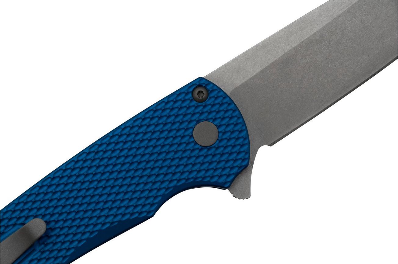 Pro-Tech Malibu 5305-Blue, Stonewashed Magnacut Wharncliffe, Blue Textured Aluminum zakmes