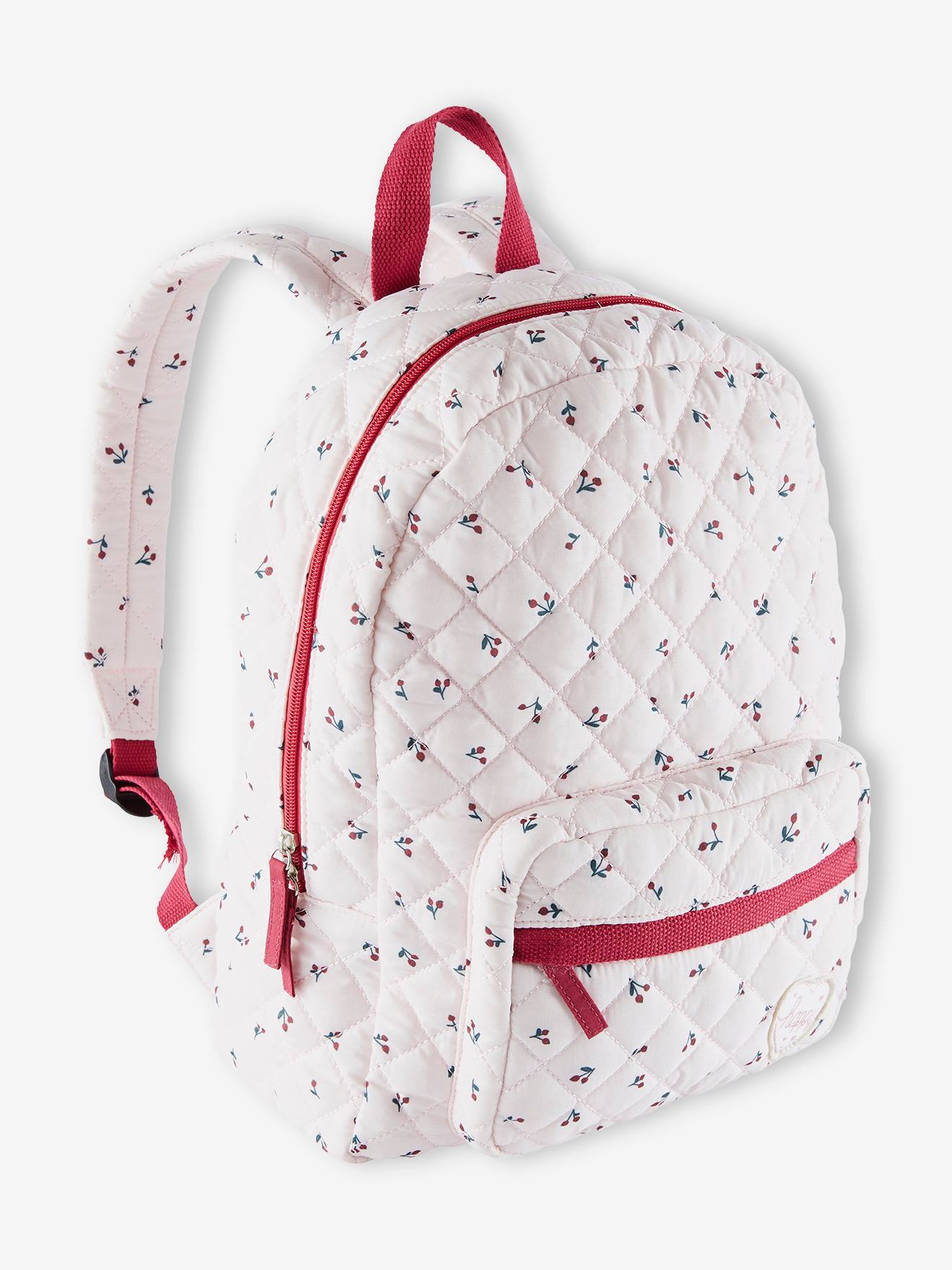Mochila com estampa de cerejas, rosa claro, para meninas.