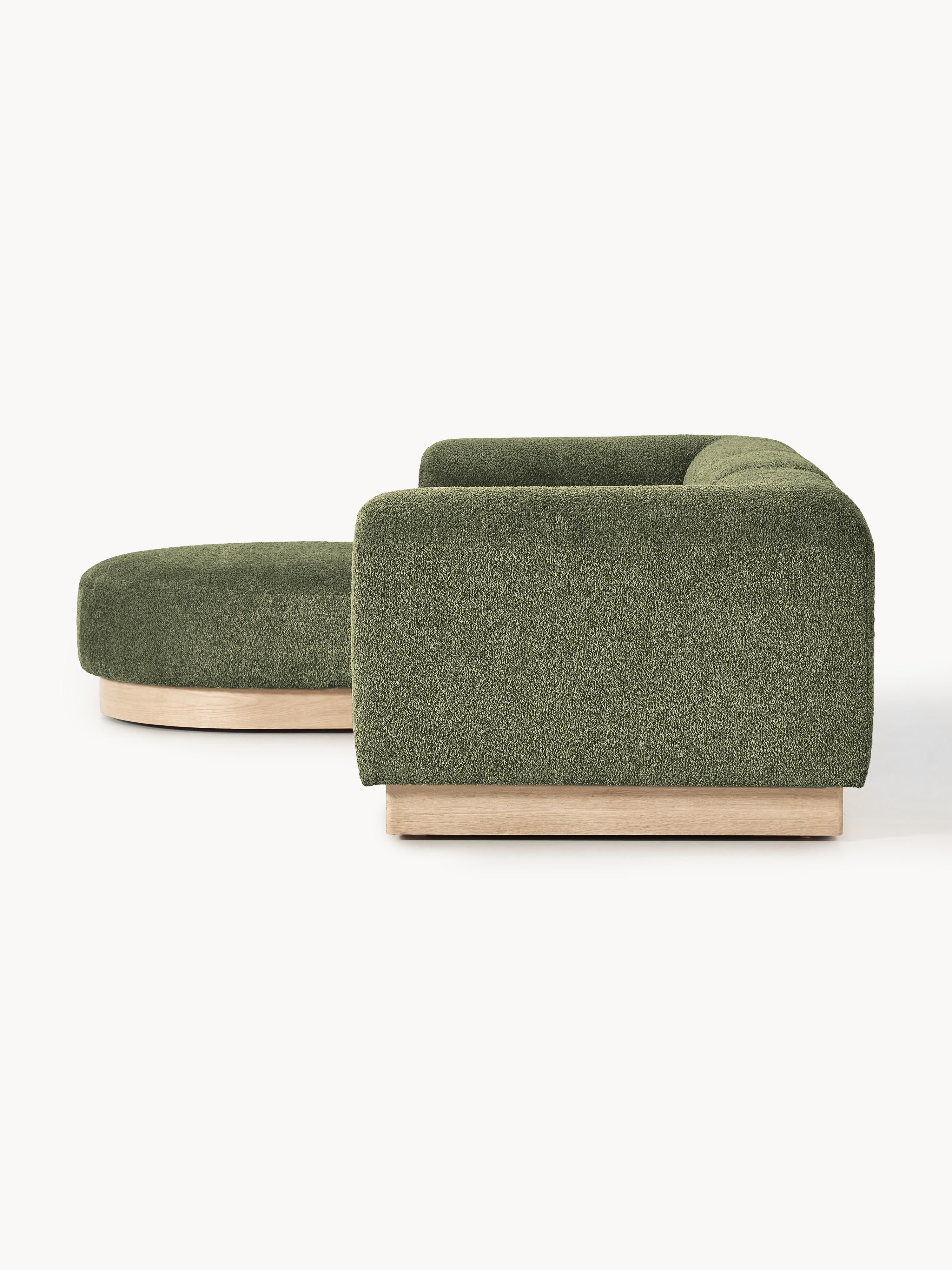 Modulaire bank Natalie (3-zits) uit teddy bouclé met poef (links/rechts)