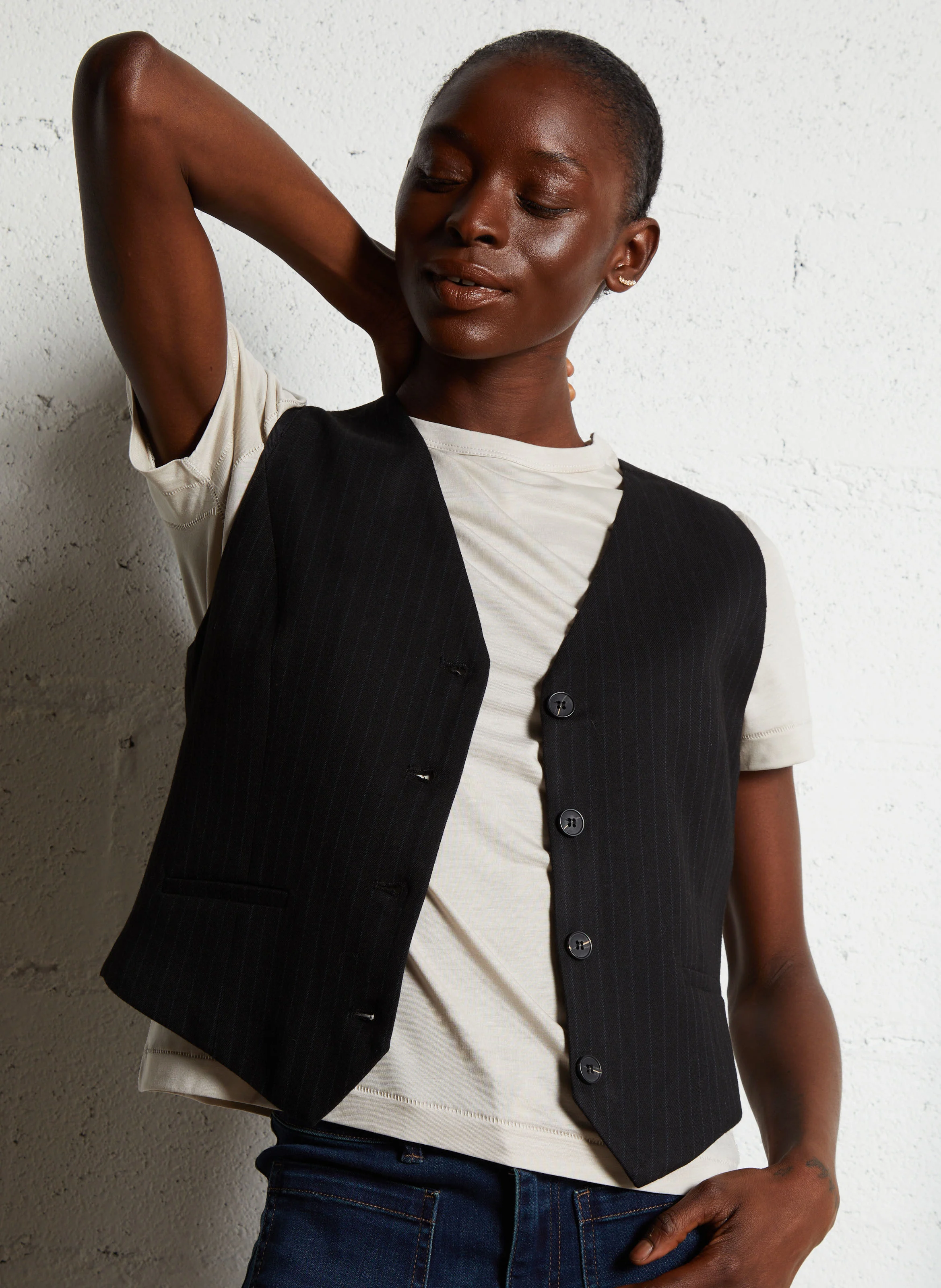 GALLY - Gilet de tailleur rayé | Noir