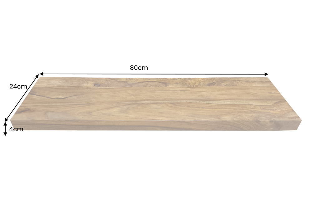 Massives Wandregal PURE 80cm braun stone finish Sheeshamholz Steckregal