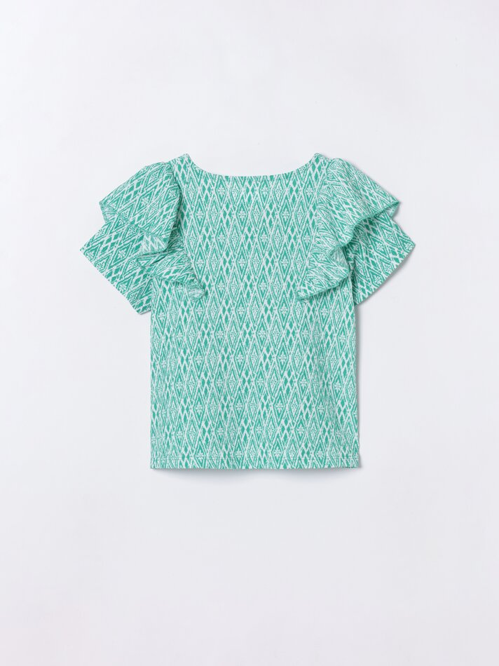 Blusa estampada com babados - Verde Esmeralda