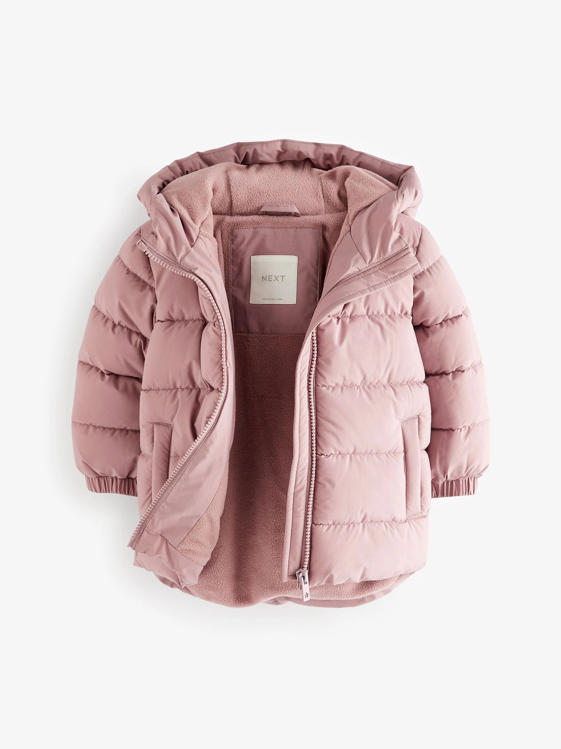 Roze - Regenbestendige gewatteerde jas met fleecevoering en capuchon (3mnd -7jr)