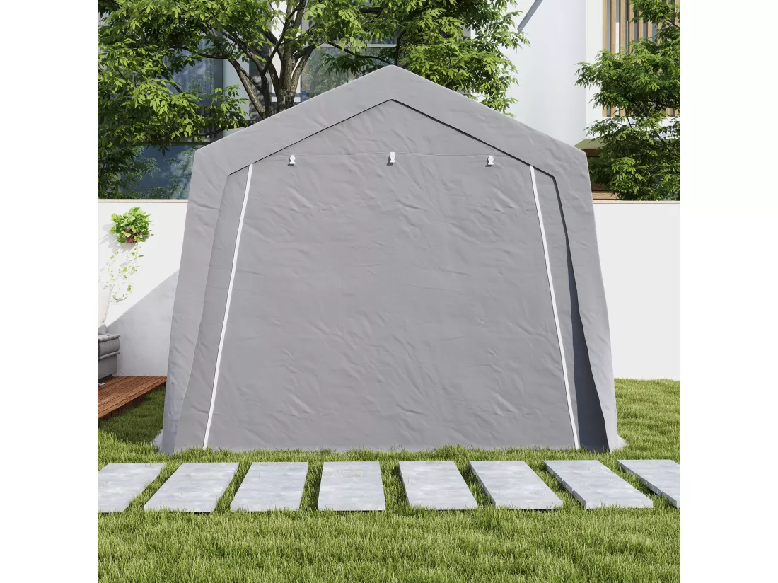 Tente de stockage - abri de jardin - tente de rangement dim. 3 x 4,5 x 2,5 m - métal galvanisé PE gris