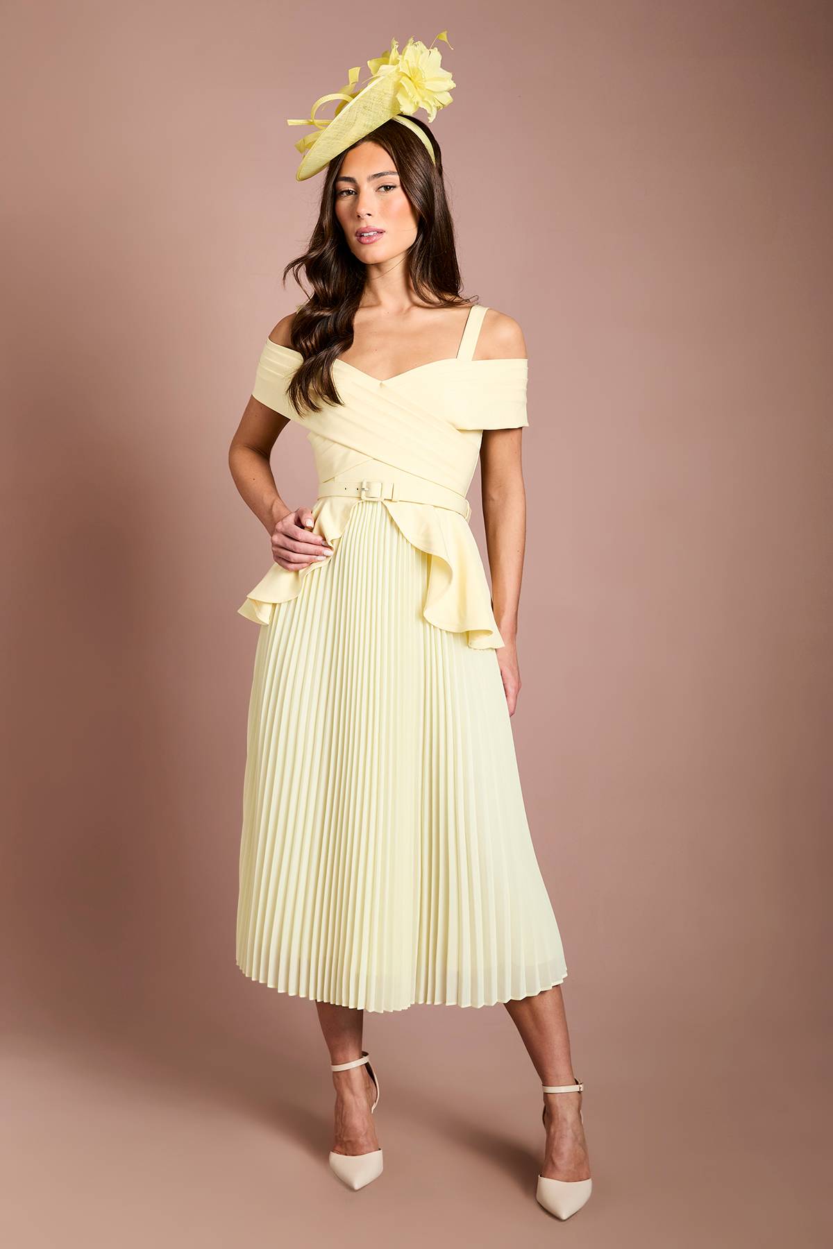 Coast Robe Midi En Crêpe Plissée À Col Bardot