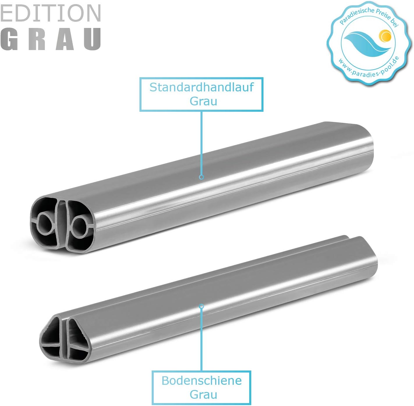 Paradies Pool® Edition grau Einzelbecken rund, 350x120cm (Ø x H), Stahlwandbecken, Poolplane in Sand 0,8mm, Handlauf grau, inkl. Skimmer-Set, Swimmingpool, Menge: 1 Stück