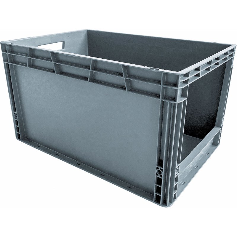 Bac de stockage gerbable norme Europe avec paroi ouverte sur le côté - 65 litres