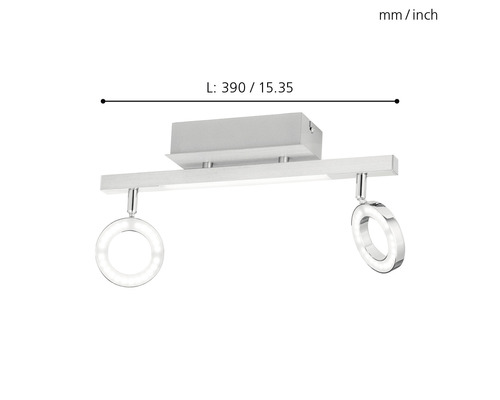 LED plafondspot 2x3,3W 2x400 lm 3000 KL 39 cm aluminium/chroom/satijn