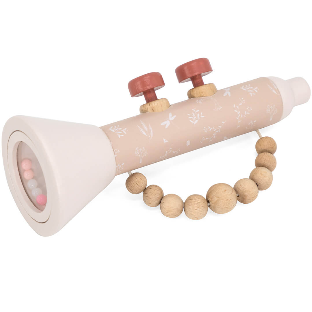 Label label trompet met rammelaar - pink