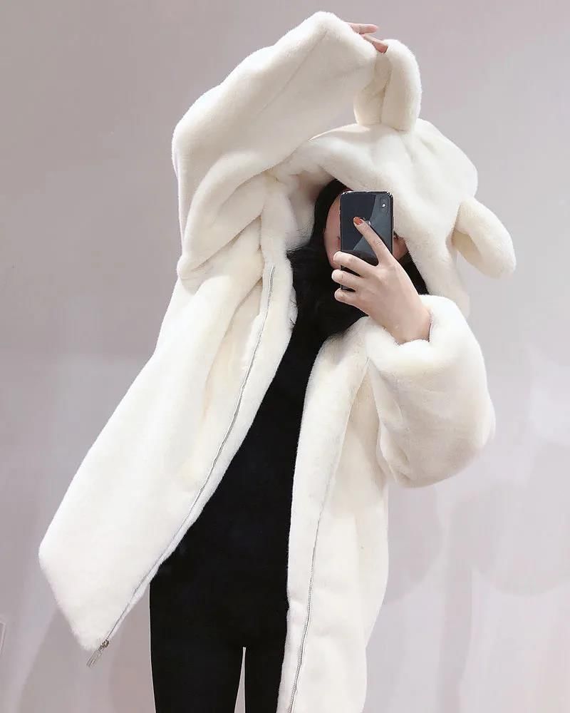 Acoustic Rain - Effen Bear Ear Hood Imitatiebont Ritsjack