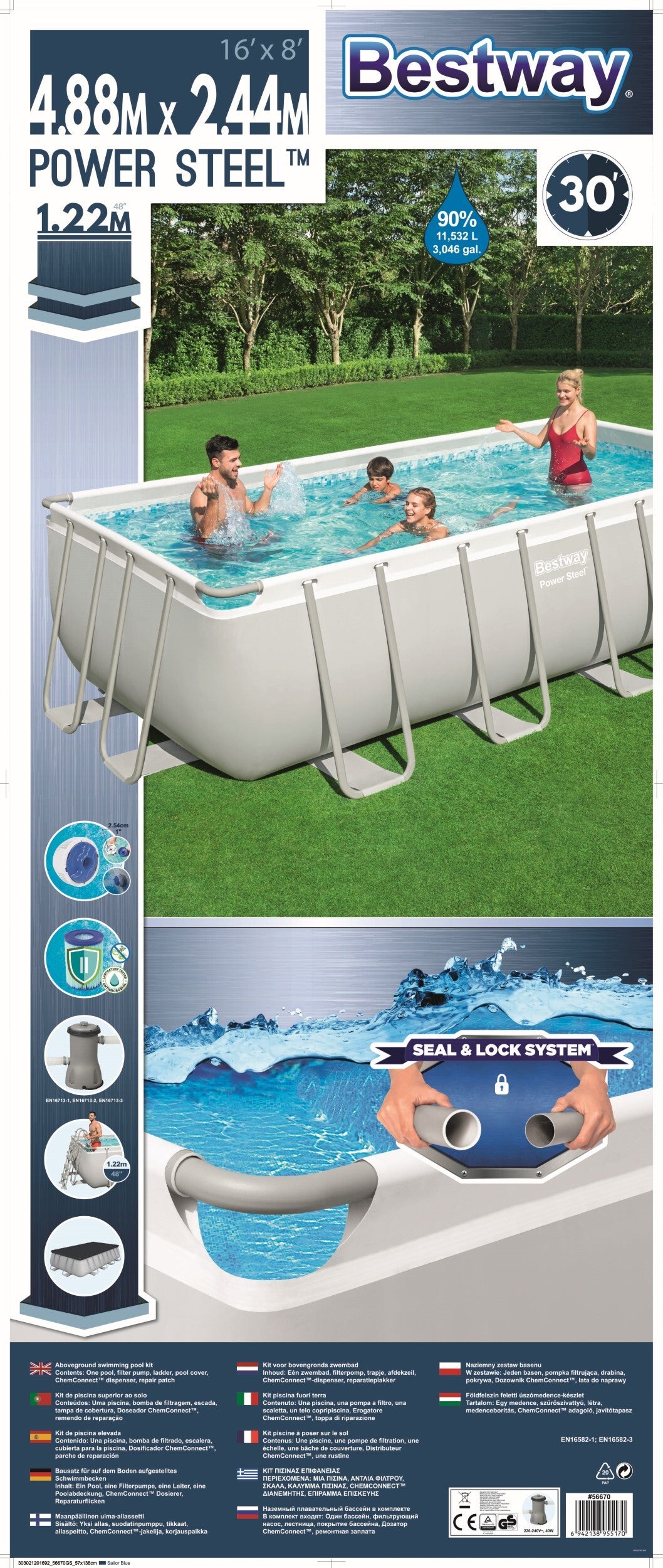 Bestway frame zwembad Power Steel met pomp 488 x 244 x 122 cm
