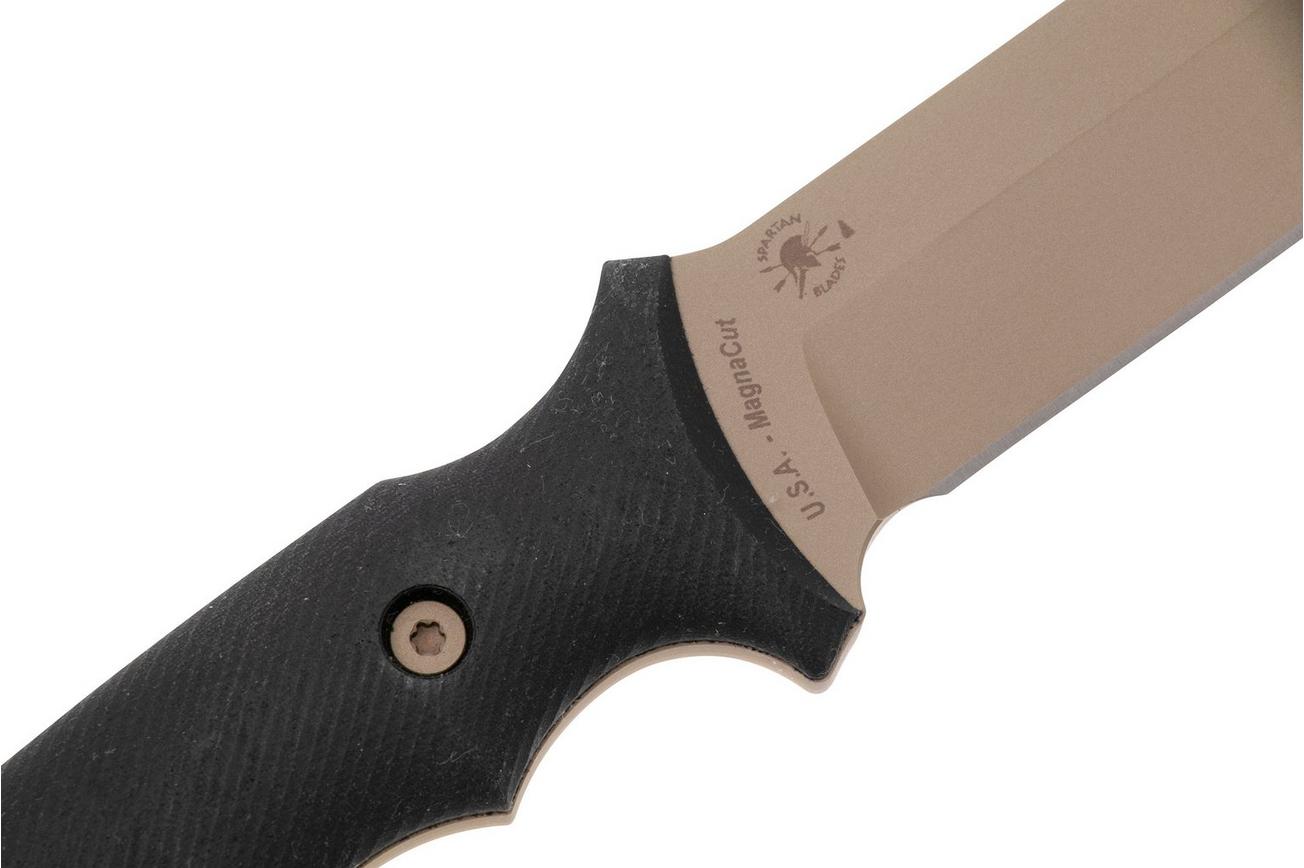Spartan Blades Harsey Clandestina SB57DEBKKYTN Flat Dark Earth, Black Micarta, survivalmes, kydex schede