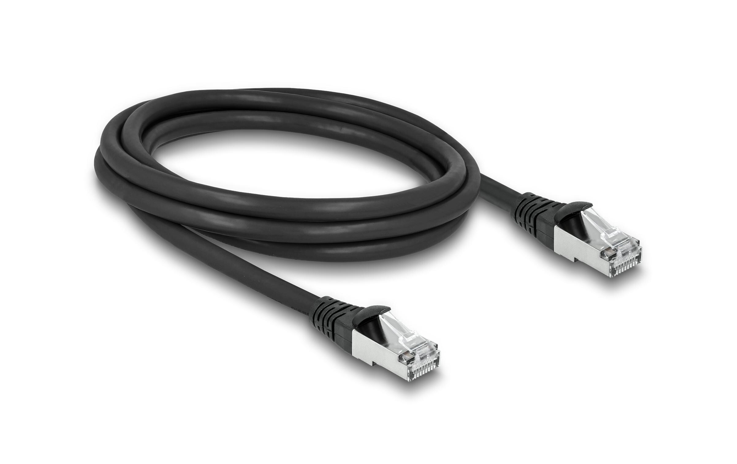 Patchkabel Outdoor Cat 6A, S/FTP, 2 m, SchwarzDelock RJ45 Netzwerkkabel Cat.6A S/FTP PUR Outdoor 2 m schwarz