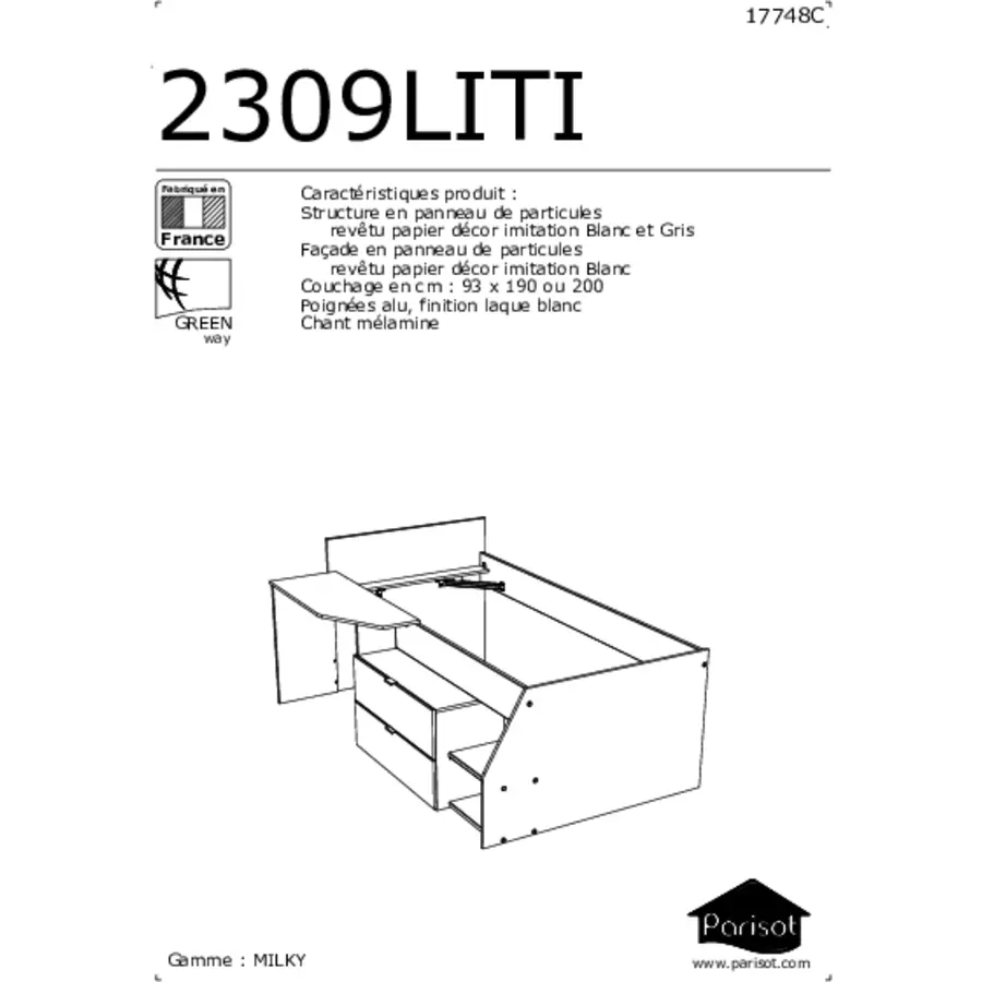 Parisot Multifunktions Hochbett Milky Weiß-Grau Weiß  Grau Loft