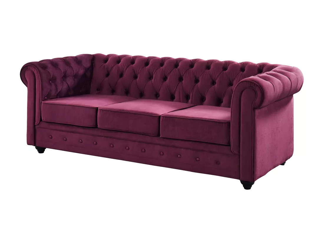 Canapé 3 places et fauteuil CHESTERFIELD - velours pourpre
