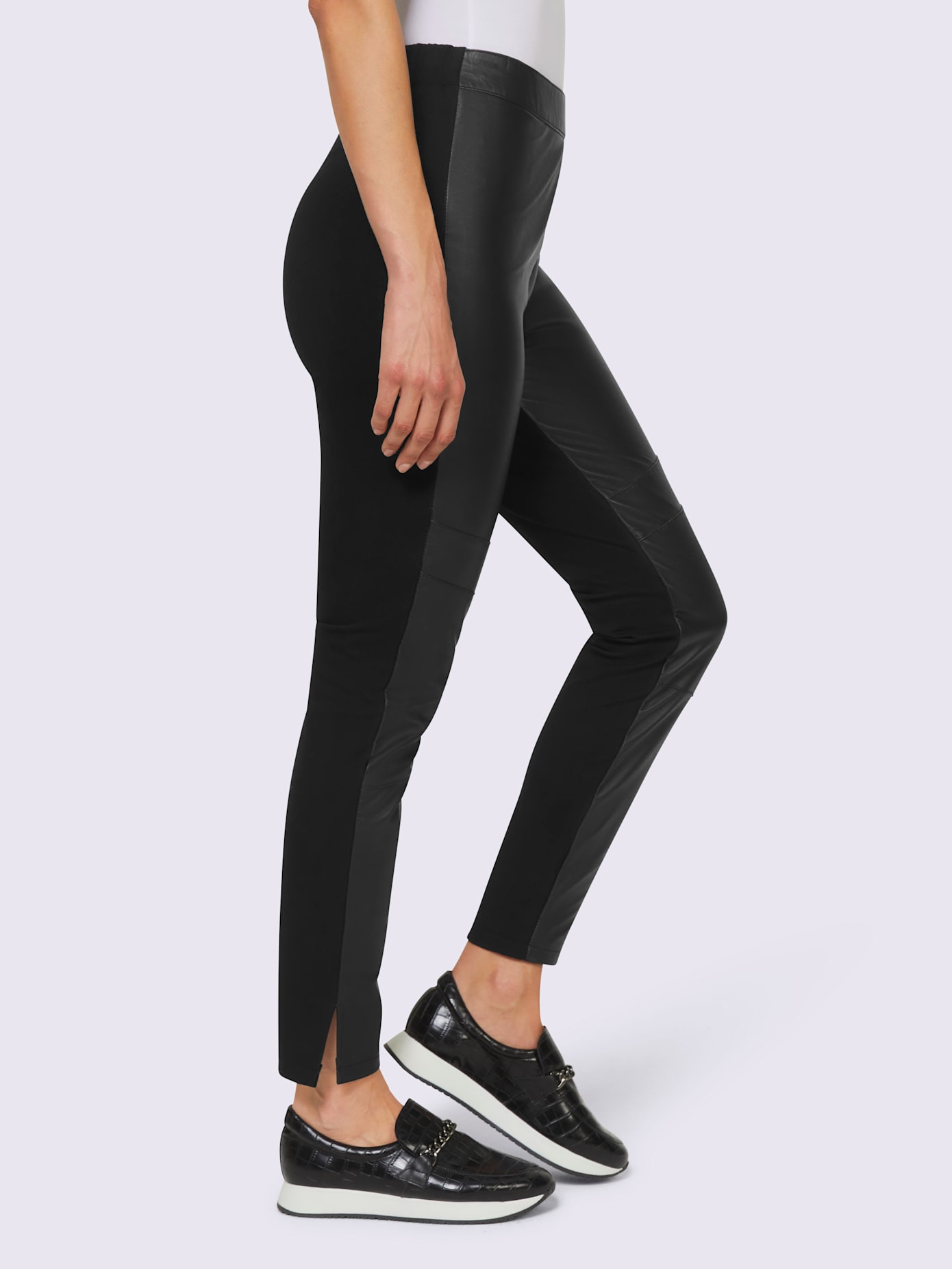 Pantalon en cuir mélange de matières tendance