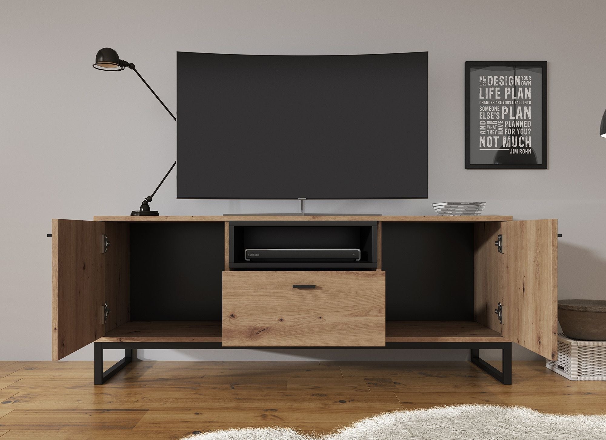 Meubella - TV-Meubel Ozzy - Eiken - Zwart - 135 cm