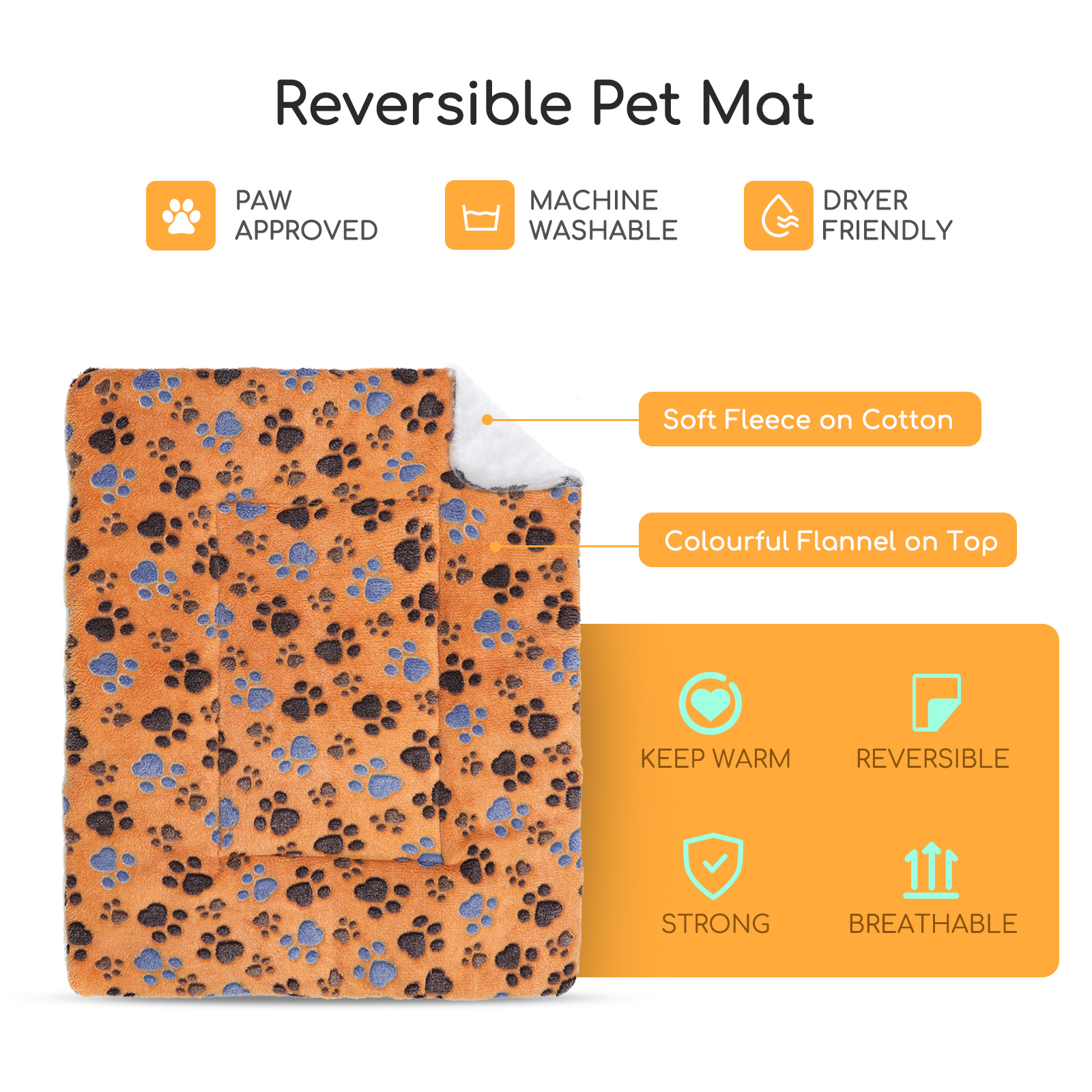 Tapete/Cama Nobleza para Cães e Gatos, Tapete Grosso para Cães e Gatos, Cobertor Grande Reversível de Flanela Super Macia, Almofada Quente para Patas de Filhotes, 70 x 55 cm