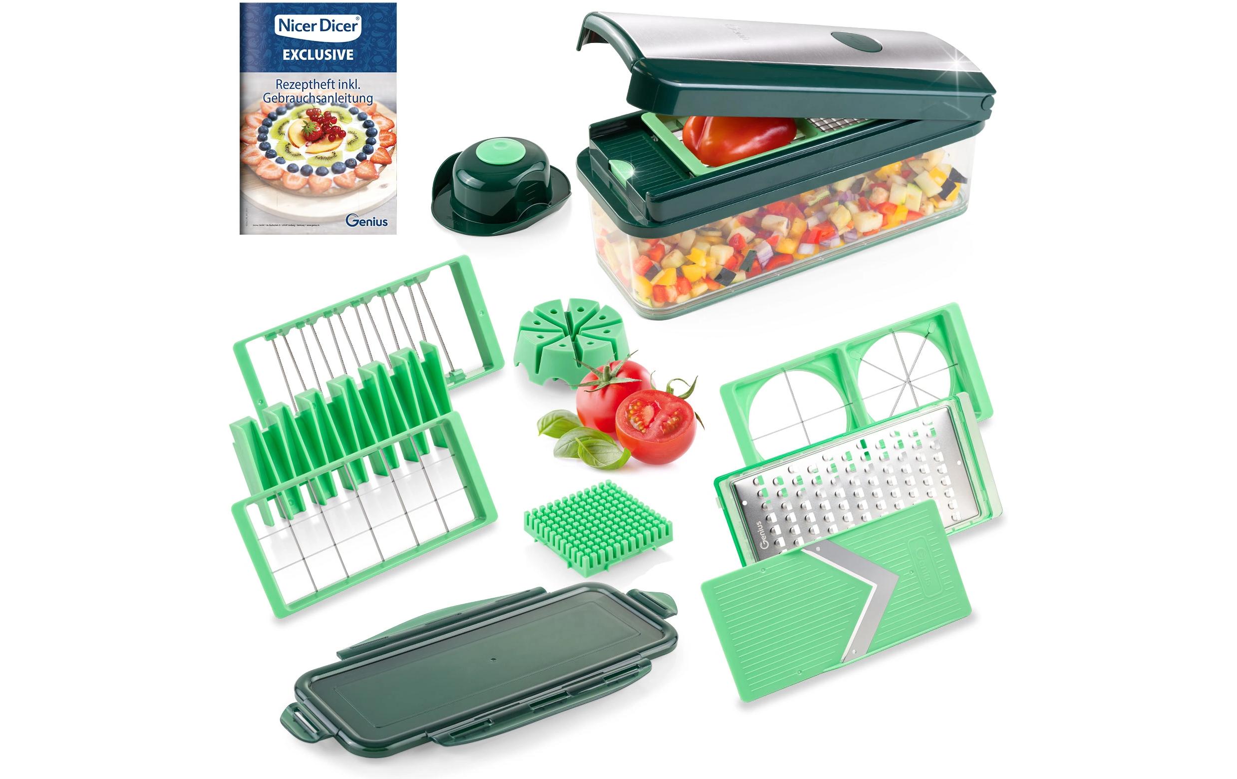 Gemüseschneider Genius Nicer Dicer Exklusive 15-teilig, GrünVerstellbarer Hobel
