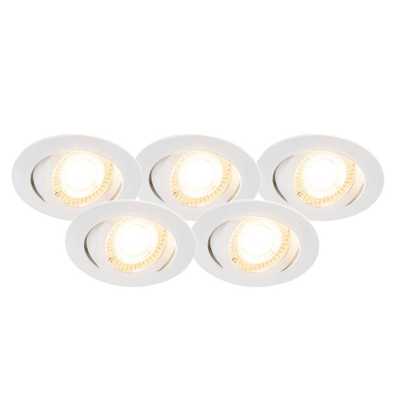 Set van 5 inbouwspots, wit, inclusief LED, 3-traps dimbaar - Mio