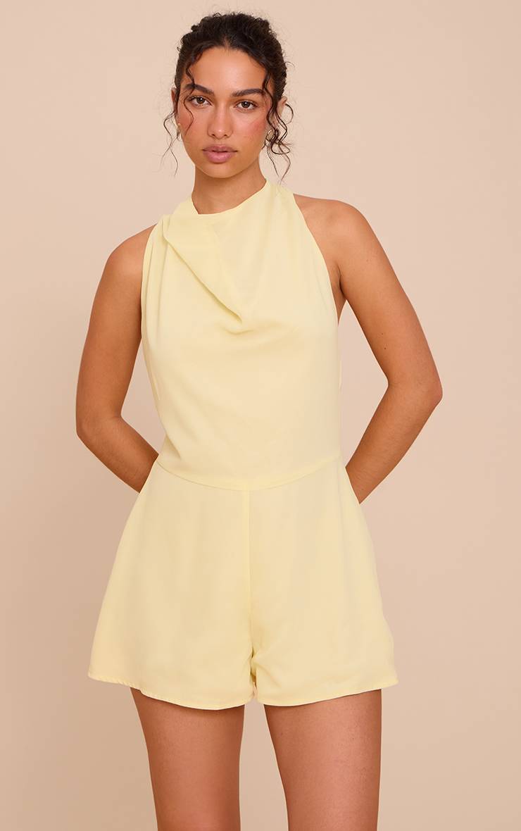 Citron Combinaison-short Fluide À Détail Foulard En Mousseline