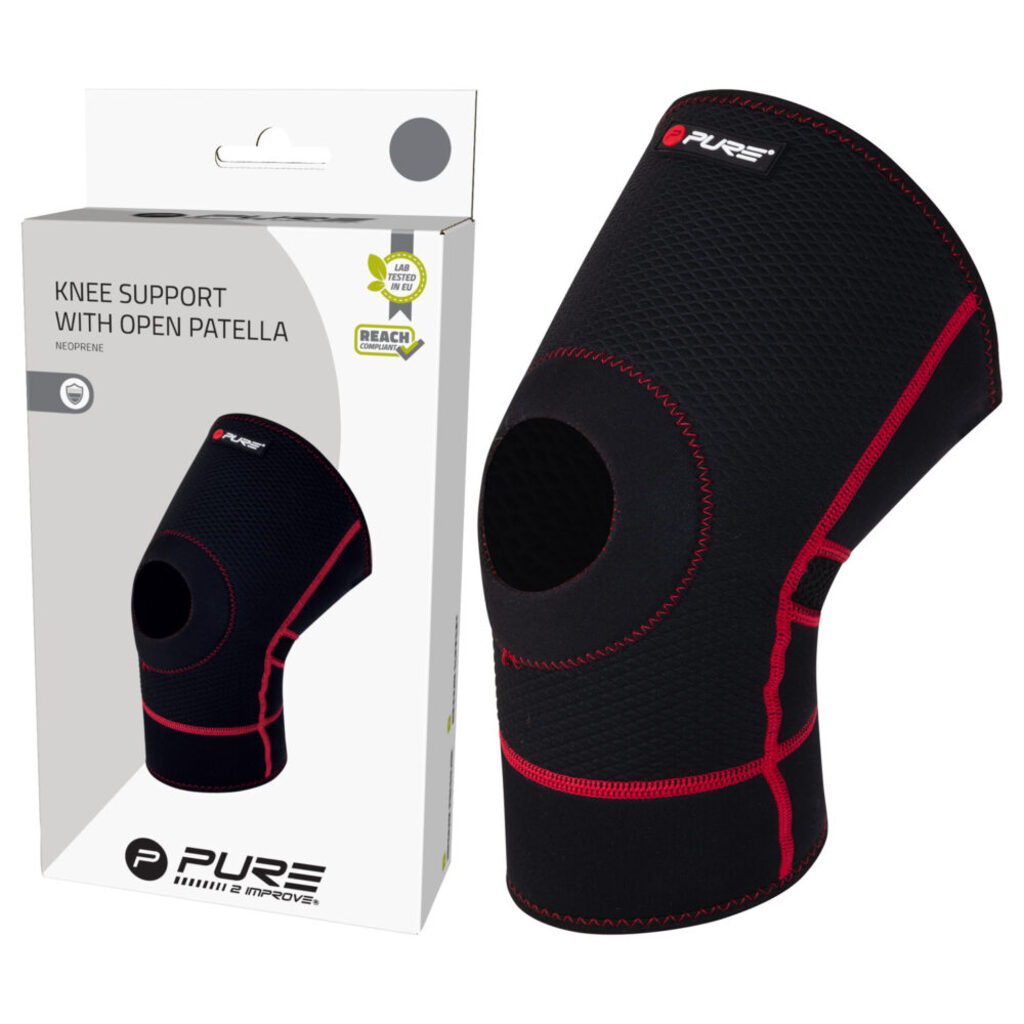 (Gr. M) Neopren Kniebandage Offene Patella Knie Gelenk Sport Stütze - Schwarz
