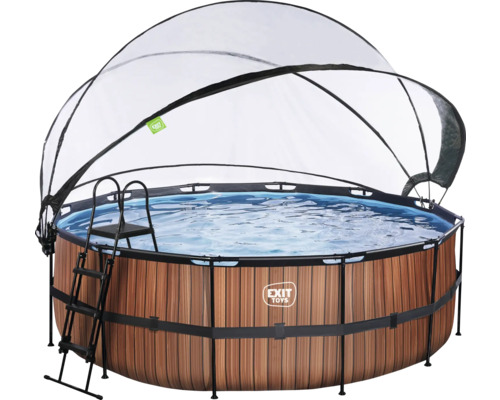 EXIT WoodPool ronde opzetzwembadset Ø 427x122 cm inclusief zandfiltersysteem, afdekking & ladder, houtlook