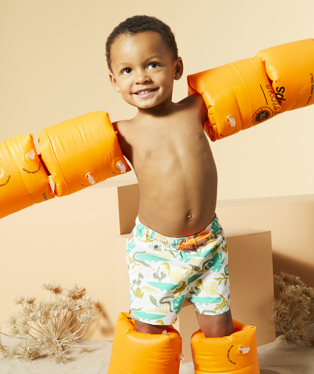 SHORT DE BAIN BÉBÉ GARÇON EN FIBRES RECYCLÉES BLANC IMPRIMÉ JUNGLE