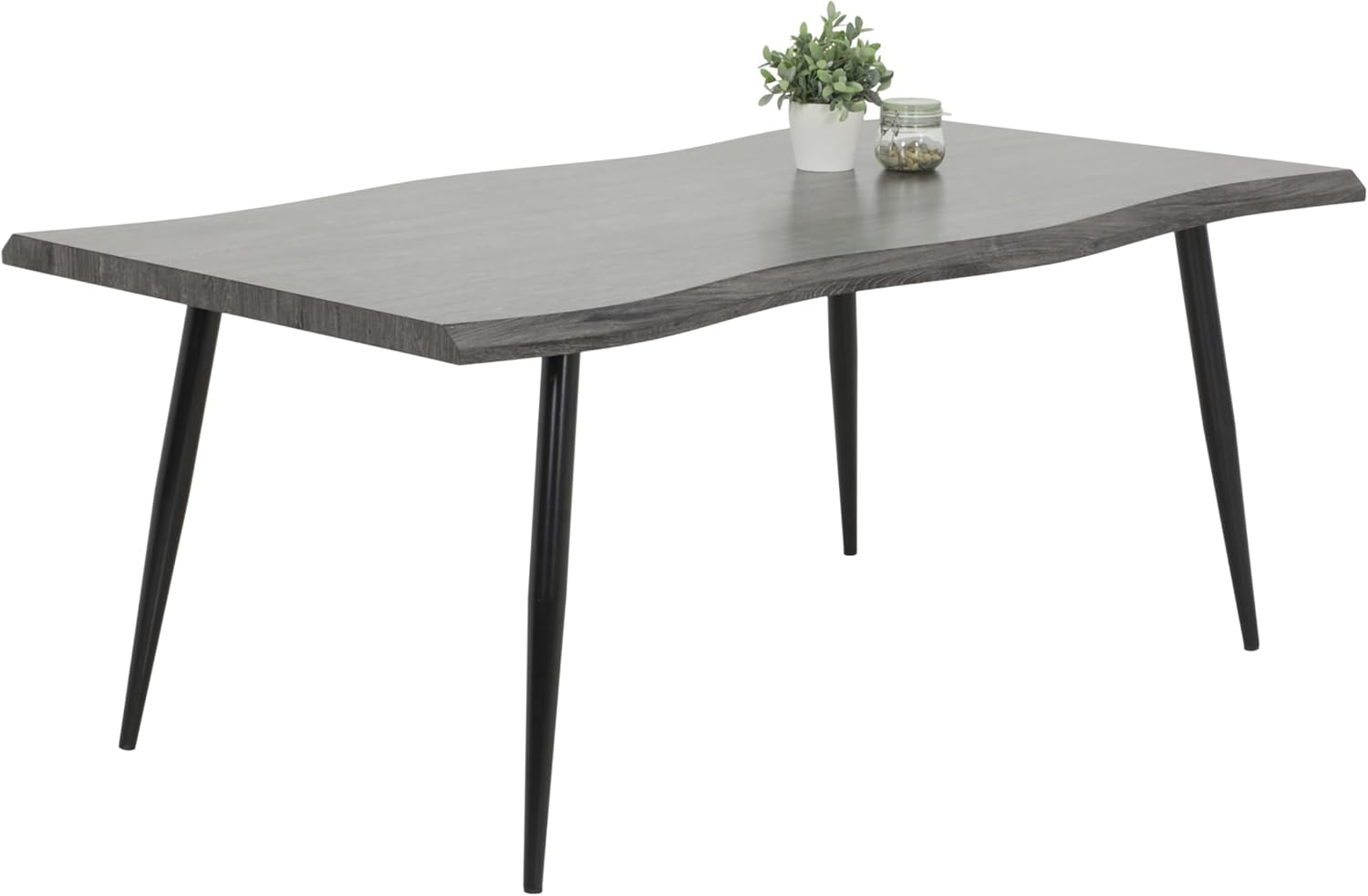 Hela Tische, Esstisch Gabi, Tischplatte 46mm mit Baumkantenoptik Grau, Metallgestell Schwarz, 180x100cm
