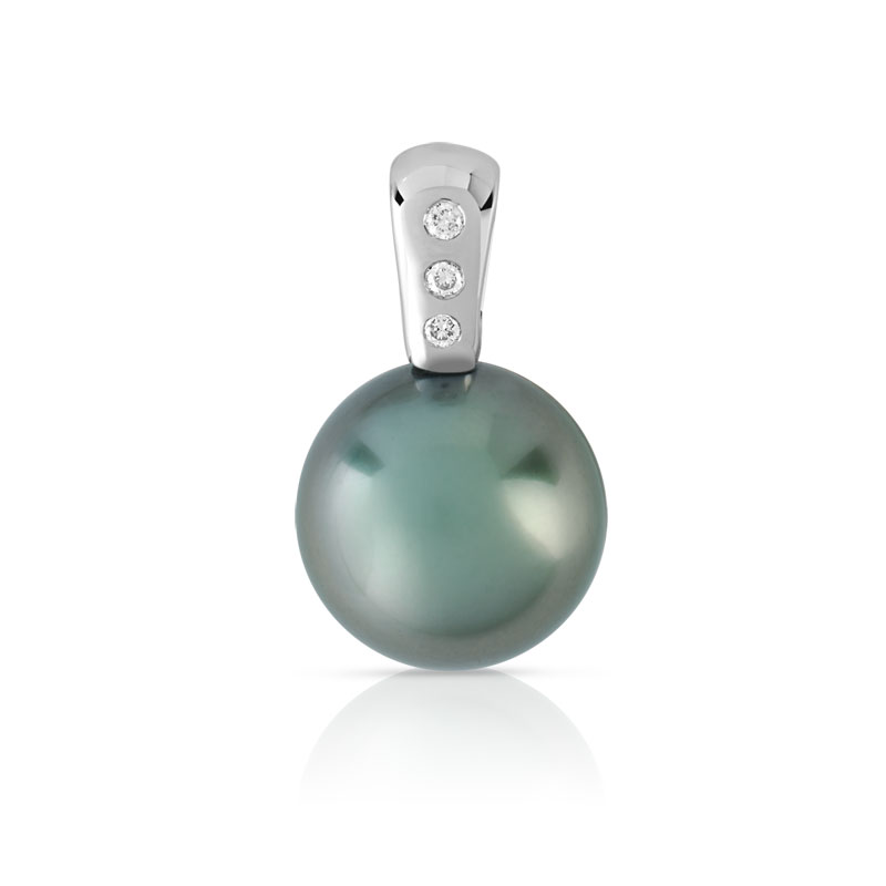 Pendentif or 750 blanc perle de culture de Tahiti et diamants