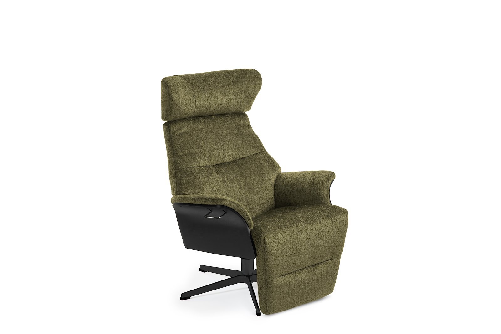 Air lenestol med fothviler Tekstil Etna 1497-28 Olive med sortbeiset eik sider og aluminium x-fot i sort
