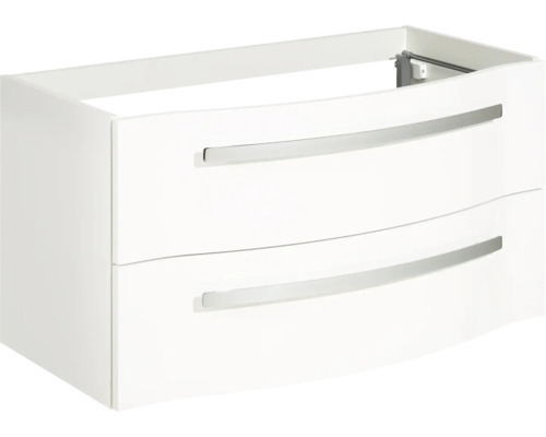 3-delige badkamermeubelset Pelipal xpressline 4005 BxHxD 92 x 200 x 49,1 cm, hoogglans witte fronten, met witte glazen wastafel en glazen wastafelmeubel, wastafelkast, spiegelkast met LED-verlichting, chromen greep, 992.0900111 9920900111