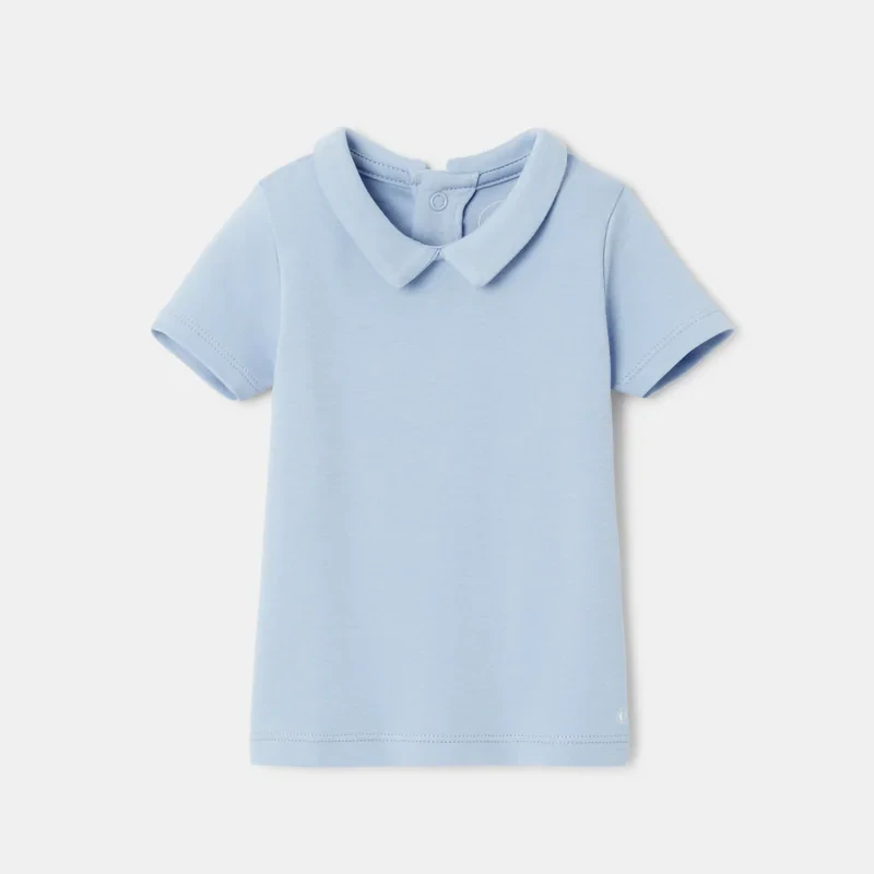 T-shirt col polo à manches courtes en coton bio bleu naissance Absorba Bleu