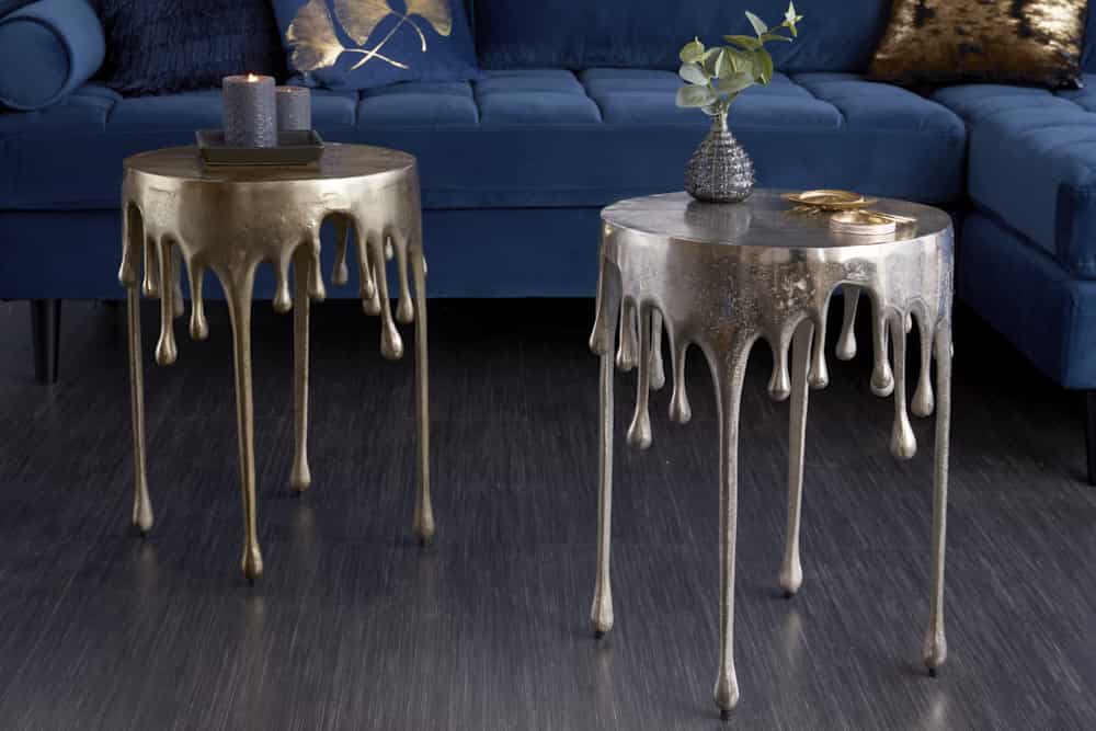 Extravaganter Beistelltisch LIQUID LINE 50cm silber Tropfen-Design Metall Aluminium rund