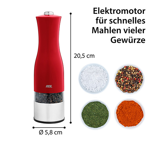 Elektrische Salz-und-Pfeffermühle mit Beleuchtung, rot