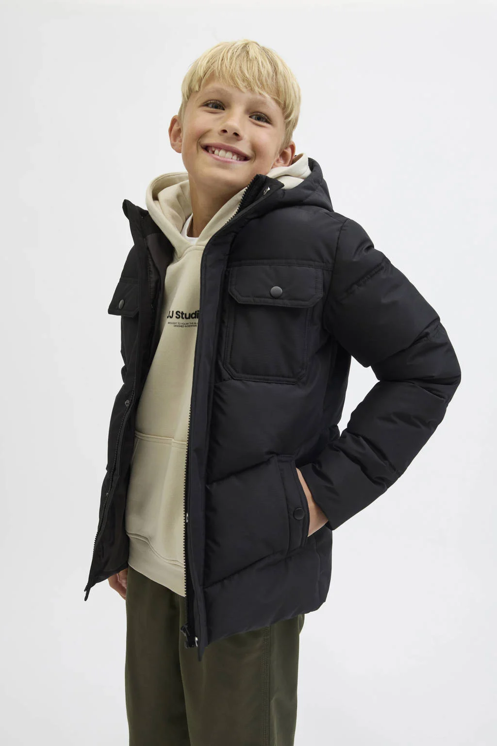 JACK & JONES JUNIOR gewatteerde jas zwart