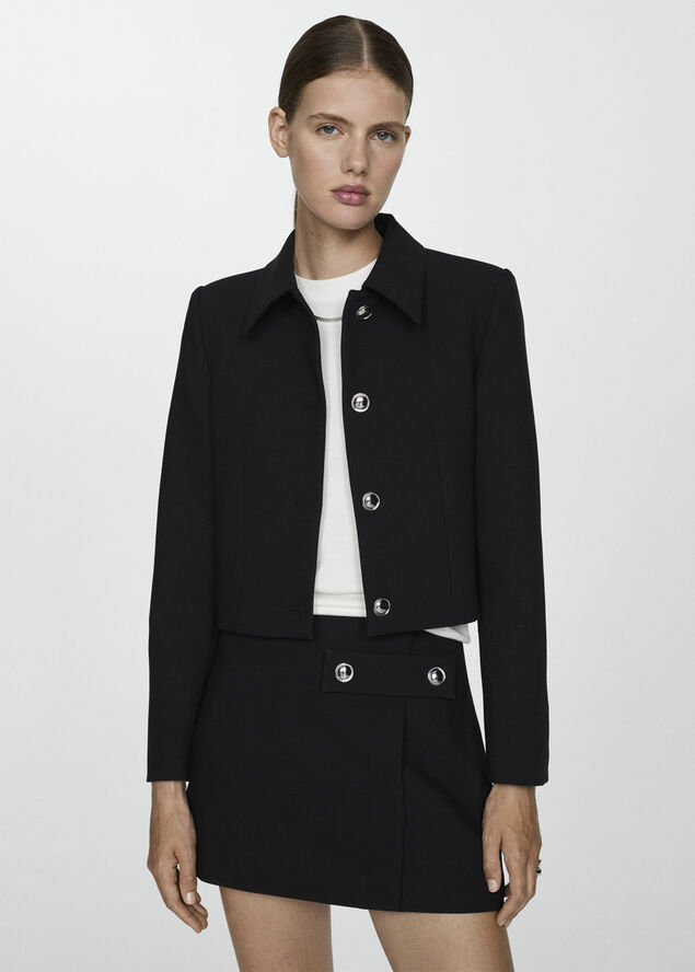 MANGO Buttoned cropped jacket Black
