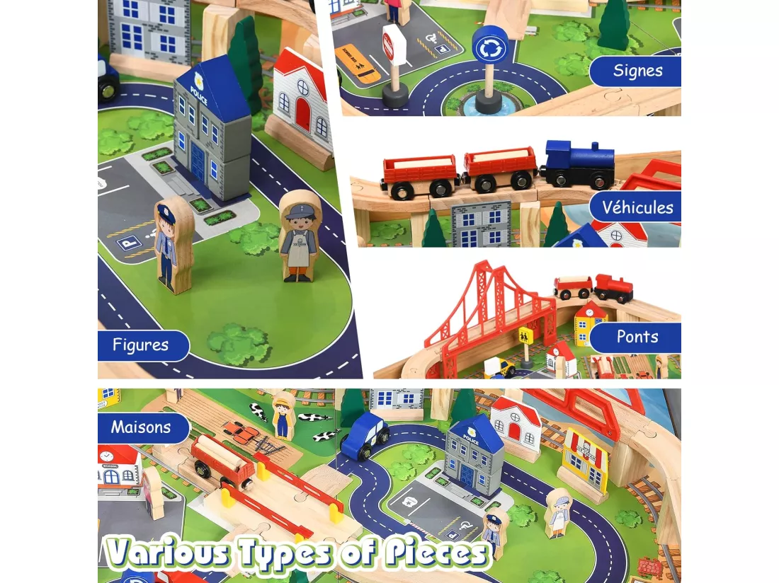 Circuit Voiture Enfant 100 Pcs avec Table d'Activités, Tiroir à Roulettes Verrouillables Jouet Educative pour 3 Ans +