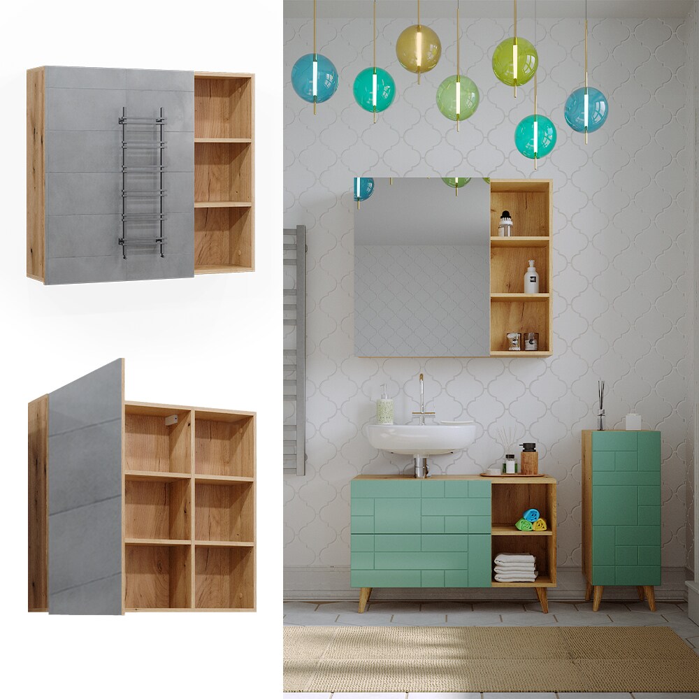 Vicco Spiegelschrank für Badezimmer Rudi 90 x 80,9 cm, Eiche Evoke, Badschrank