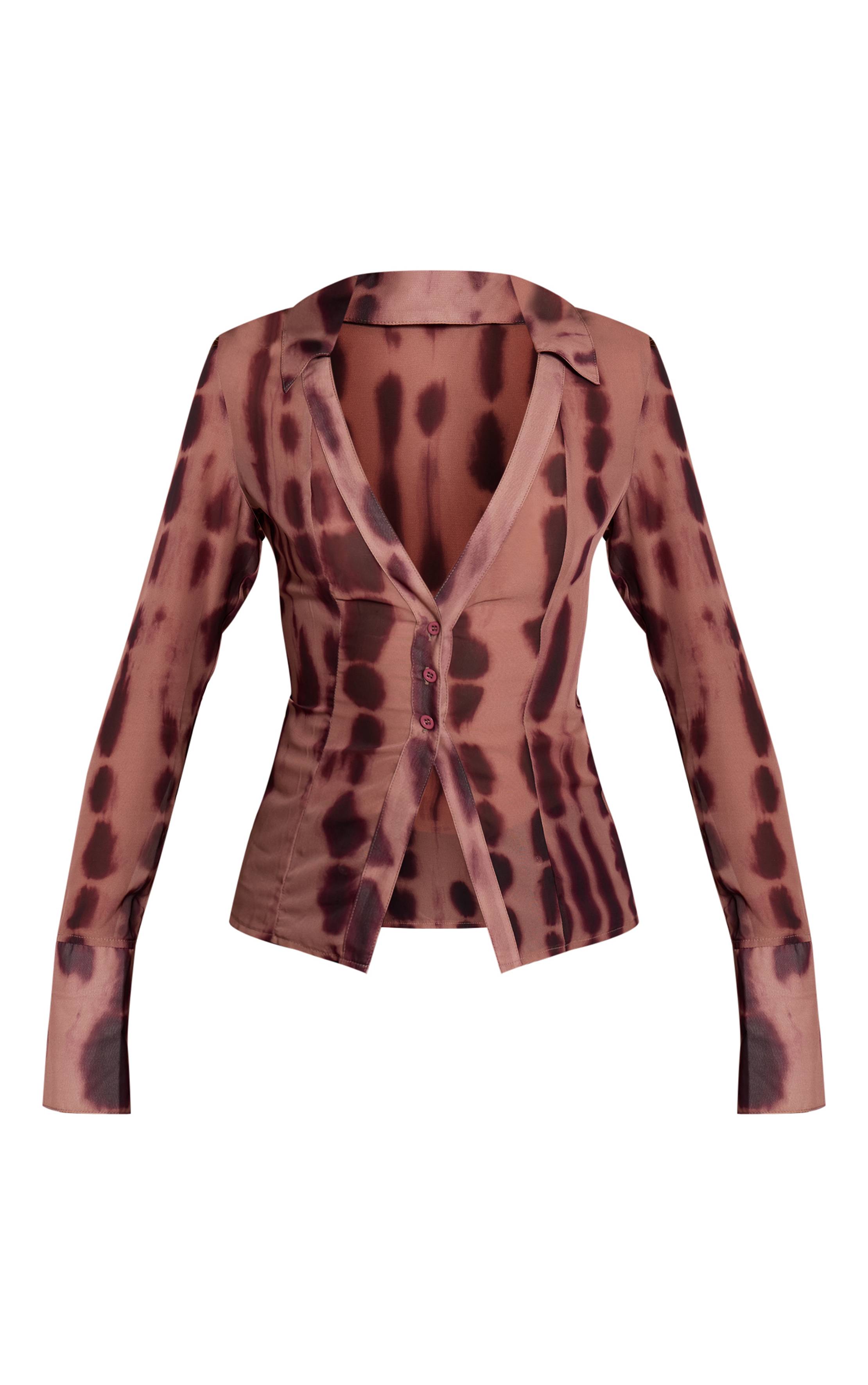 Taupe Chemisier Tall En Mesh Avec Boutonnage Devant