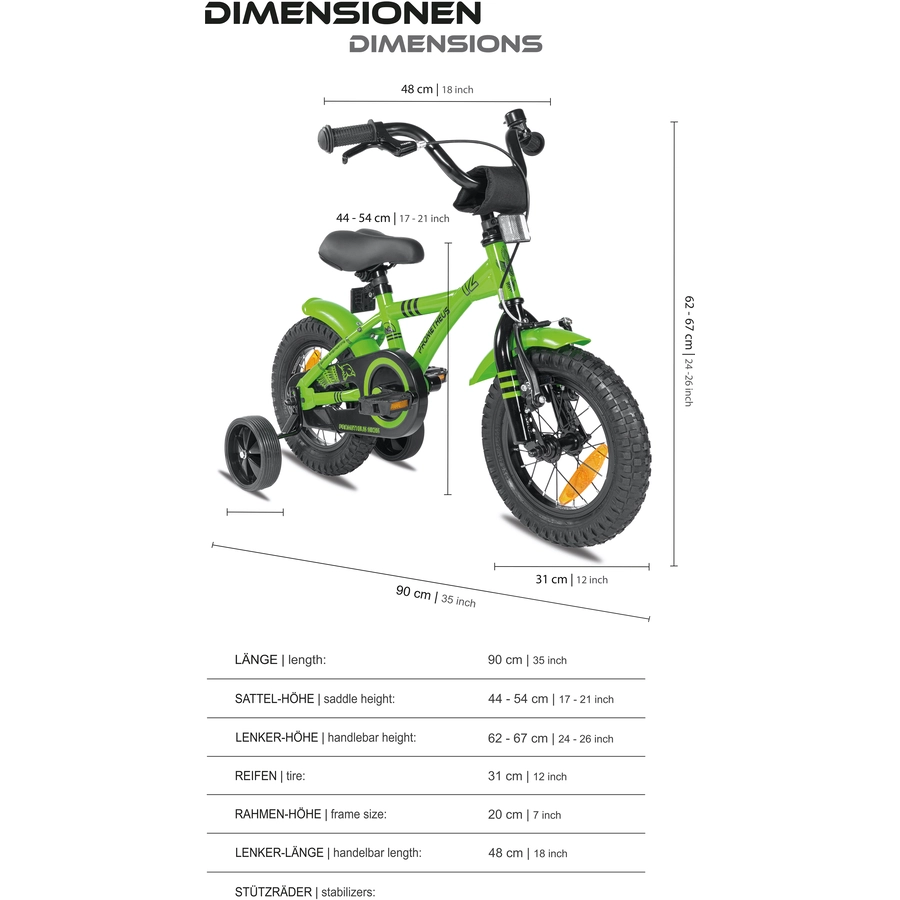 PROMETHEUS BICYCLES® GREEN HAWK Kinderfahrrad 12 , Grün & Schwarz ab 3 Jahre  mit Stützräder